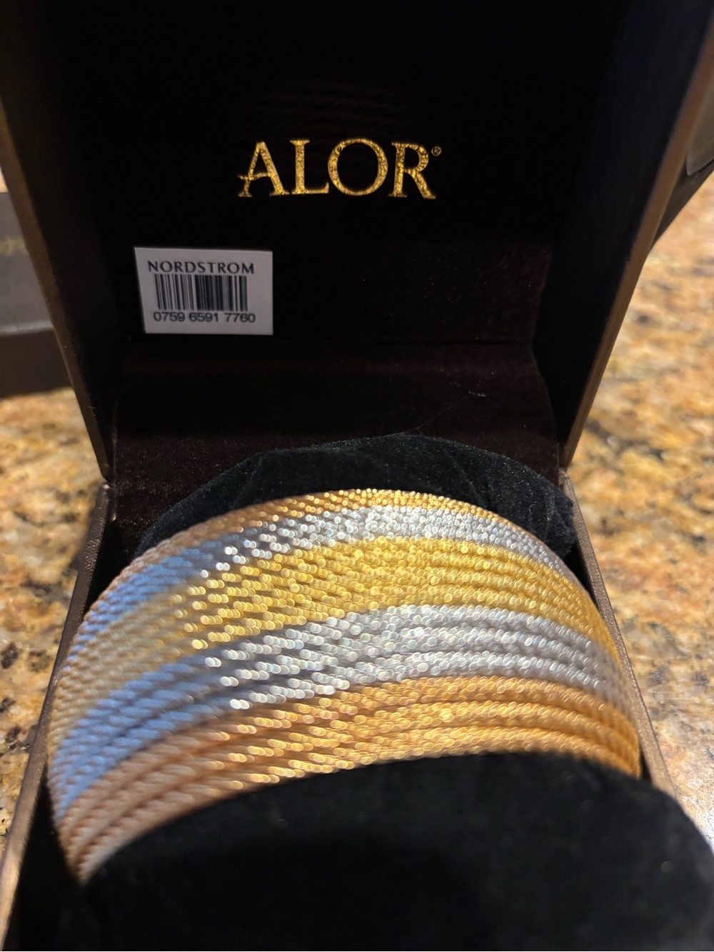 ALOR Multicolor Cable Bangle Bracelet - Gold, Silver, Blue Oversized 16 row - Picture 2 of 8